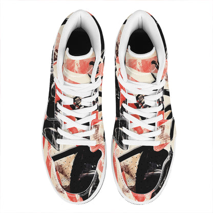 Red Rising Sun Samurai Print High Top Leather Sneakers