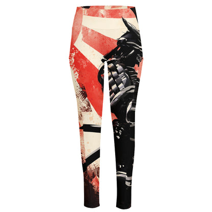 Red Rising Sun Samurai Print High-Waisted Pocket Leggings