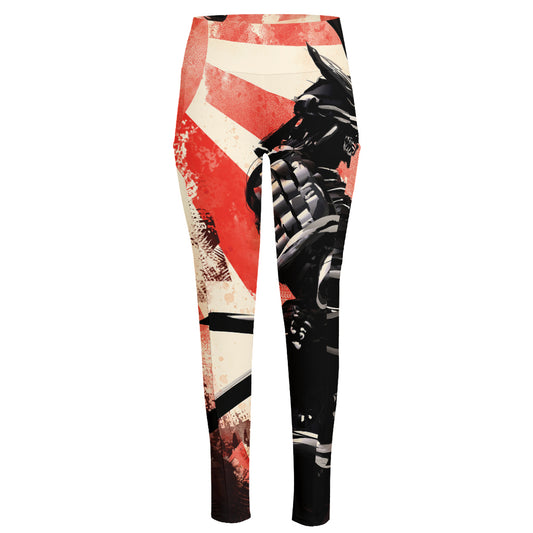 Red Rising Sun Samurai Print High-Waisted Pocket Leggings