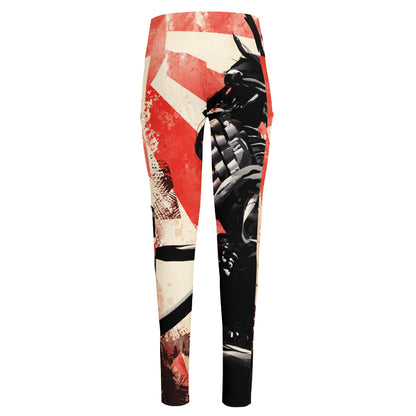 Red Rising Sun Samurai Print High-Waisted Pocket Leggings