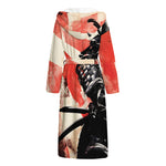 Red Rising Sun Samurai Print Hooded Bathrobe