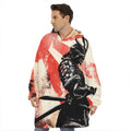 Red Rising Sun Samurai Print Hoodie Blanket