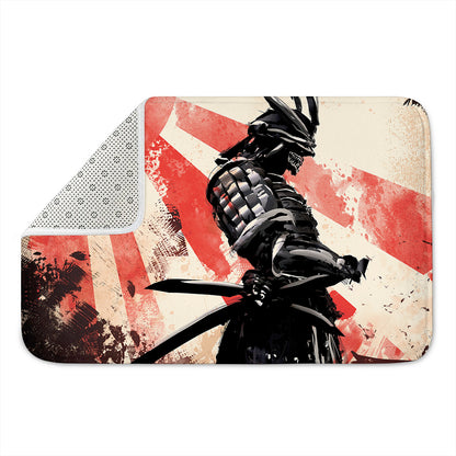 Red Rising Sun Samurai Print Indoor Door Mat