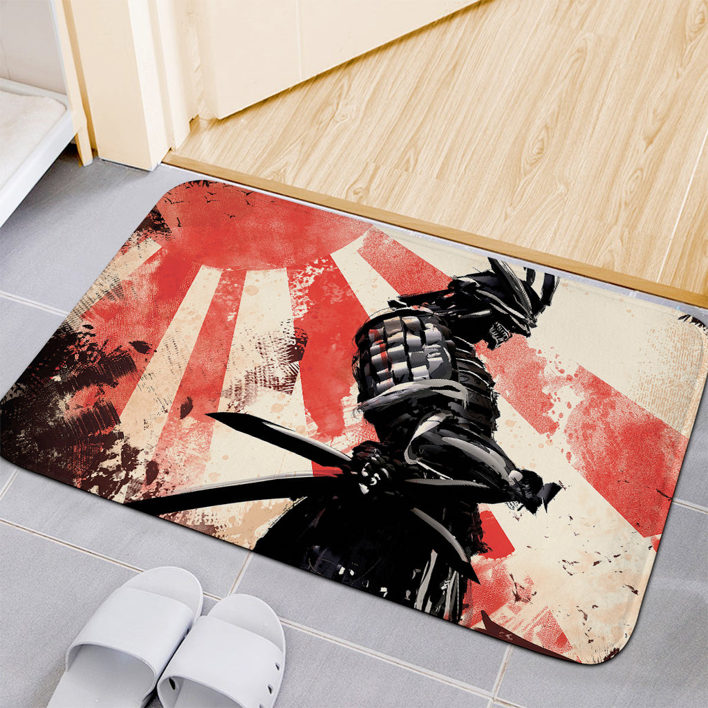 Red Rising Sun Samurai Print Indoor Door Mat
