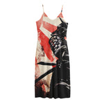 Red Rising Sun Samurai Print Jersey Midi Cami Dress