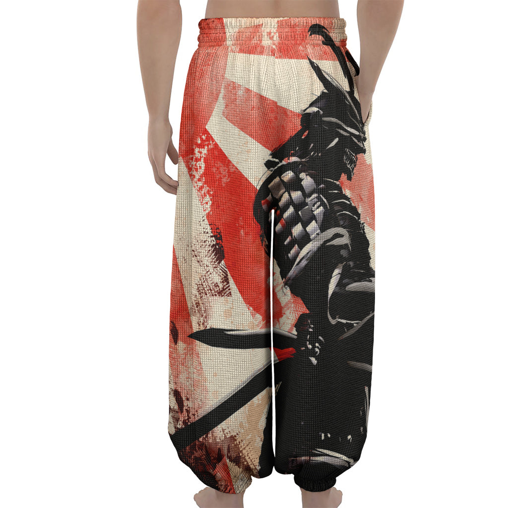Red Rising Sun Samurai Print Lantern Pants
