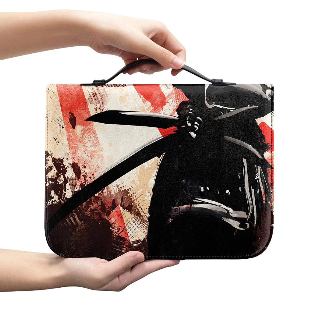 Red Rising Sun Samurai Print Leather Bible Cover