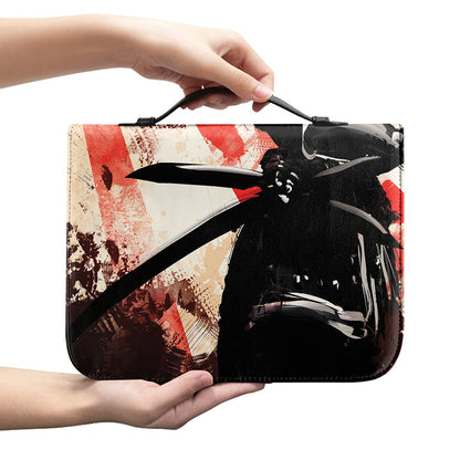 Red Rising Sun Samurai Print Leather Bible Cover