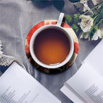 Red Rising Sun Samurai Print Leather Coaster Set