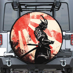 Red Rising Sun Samurai Print Leather Spare Tire Cover
