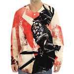 Red Rising Sun Samurai Print Long Sleeve Baseball Jersey
