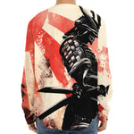 Red Rising Sun Samurai Print Long Sleeve Baseball Jersey