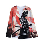 Red Rising Sun Samurai Print Long Sleeve Short Coat