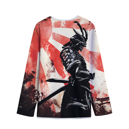 Red Rising Sun Samurai Print Long Sleeve Short Coat