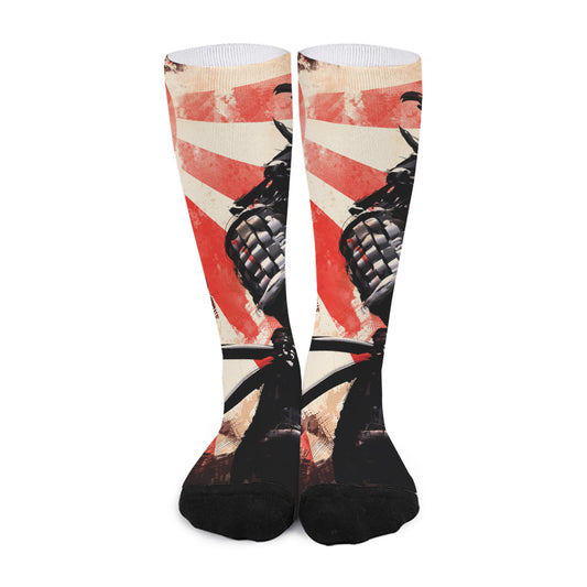Red Rising Sun Samurai Print Long Socks
