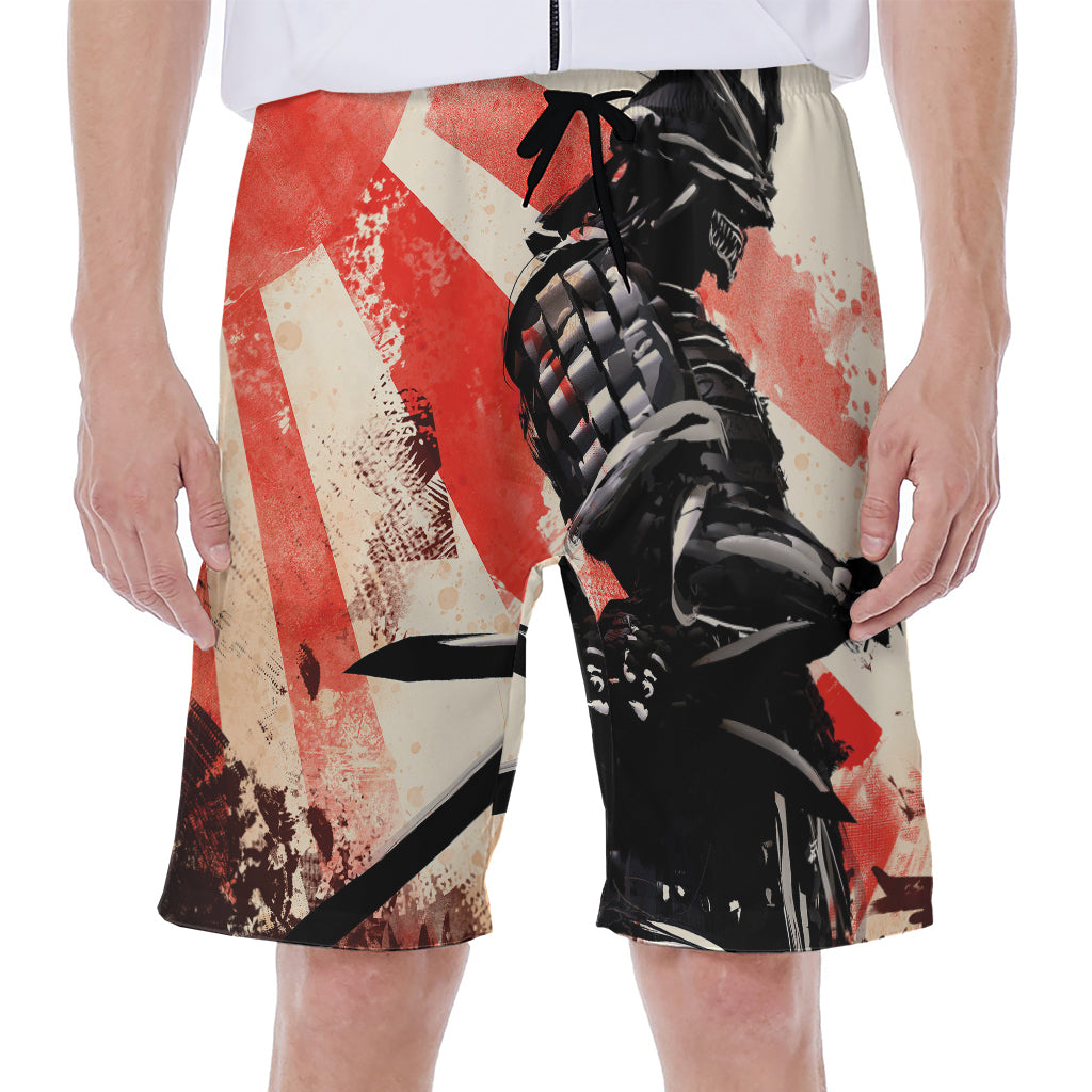 Red Rising Sun Samurai Print Men's Beach Shorts