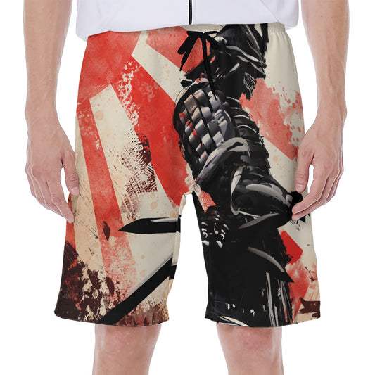 Red Rising Sun Samurai Print Men's Beach Shorts