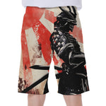 Red Rising Sun Samurai Print Men's Beach Shorts