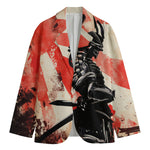 Red Rising Sun Samurai Print Men's Blazer