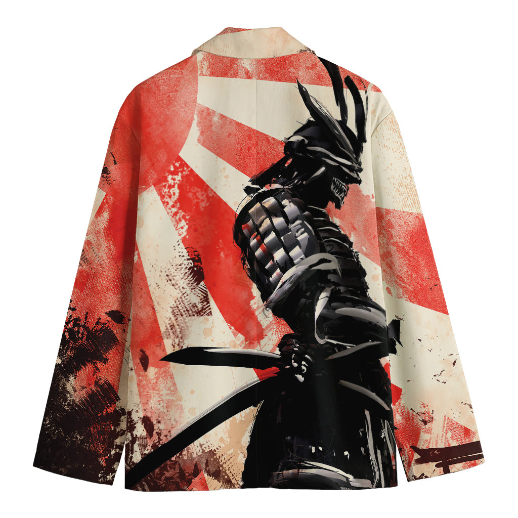 Red Rising Sun Samurai Print Men's Blazer