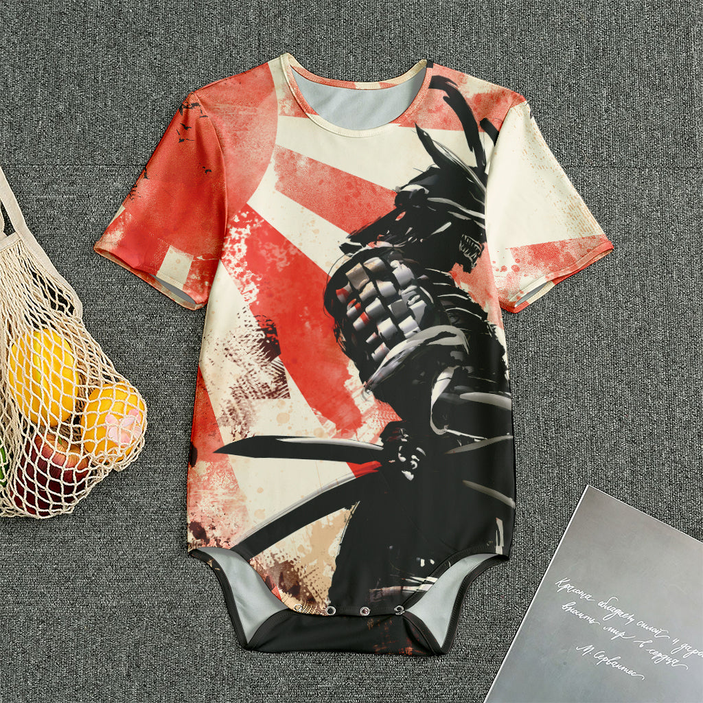Red Rising Sun Samurai Print Men's Bodysuit
