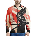Red Rising Sun Samurai Print Men's Bomber Jacket
