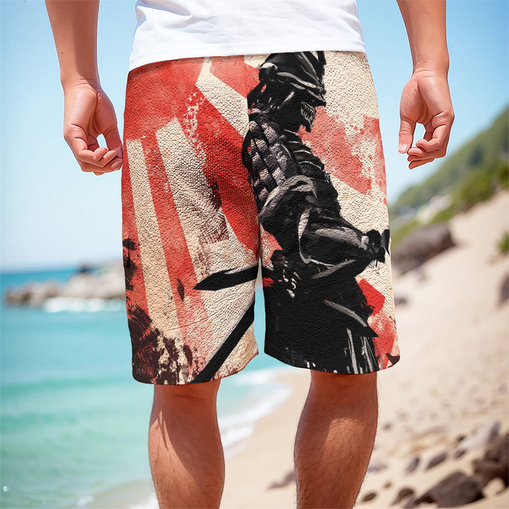 Red Rising Sun Samurai Print Men's Cargo Shorts