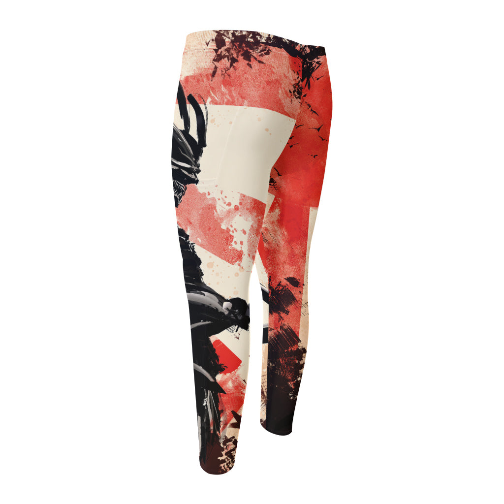 Red Rising Sun Samurai Print Men's Compression Pants