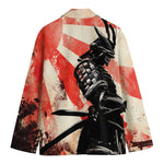 Red Rising Sun Samurai Print Men's Cotton Blazer