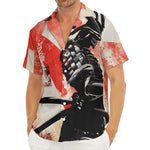 Red Rising Sun Samurai Print Men's Deep V-Neck Shirt