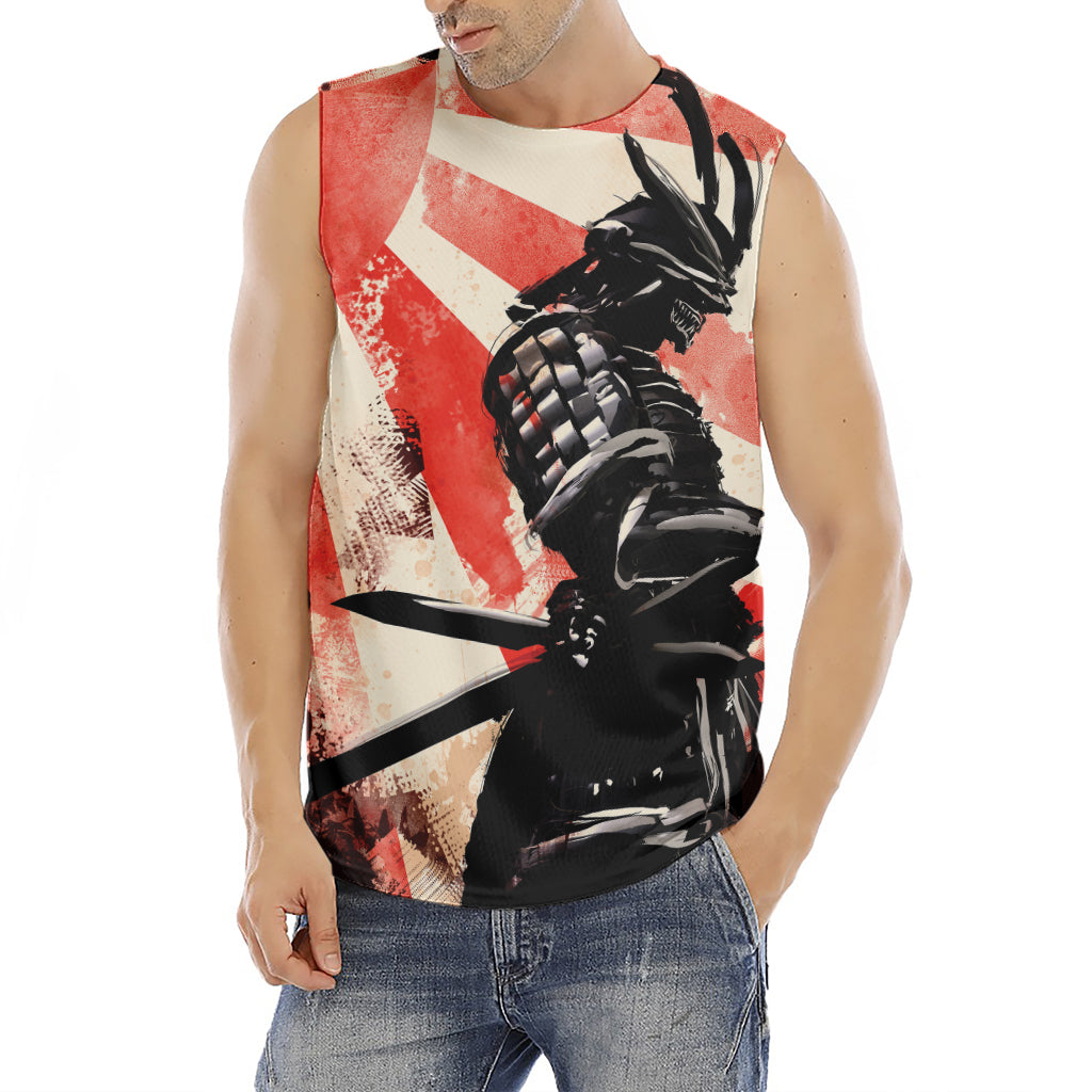 Red Rising Sun Samurai Print Men's Fitness Tank Top