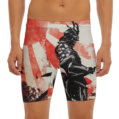Red Rising Sun Samurai Print Men's Long Boxer Briefs