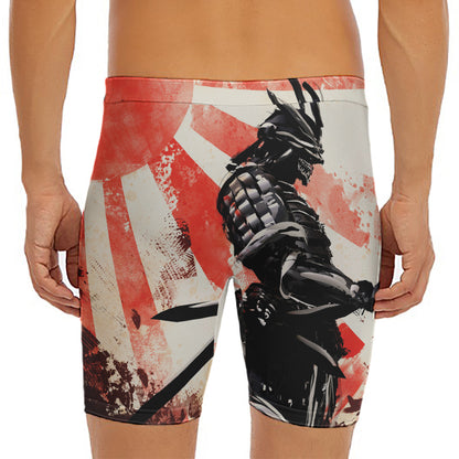 Red Rising Sun Samurai Print Men's Long Boxer Briefs