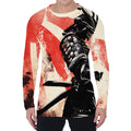 Red Rising Sun Samurai Print Men's Long Sleeve T-Shirt