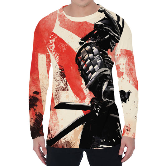 Red Rising Sun Samurai Print Men's Long Sleeve T-Shirt
