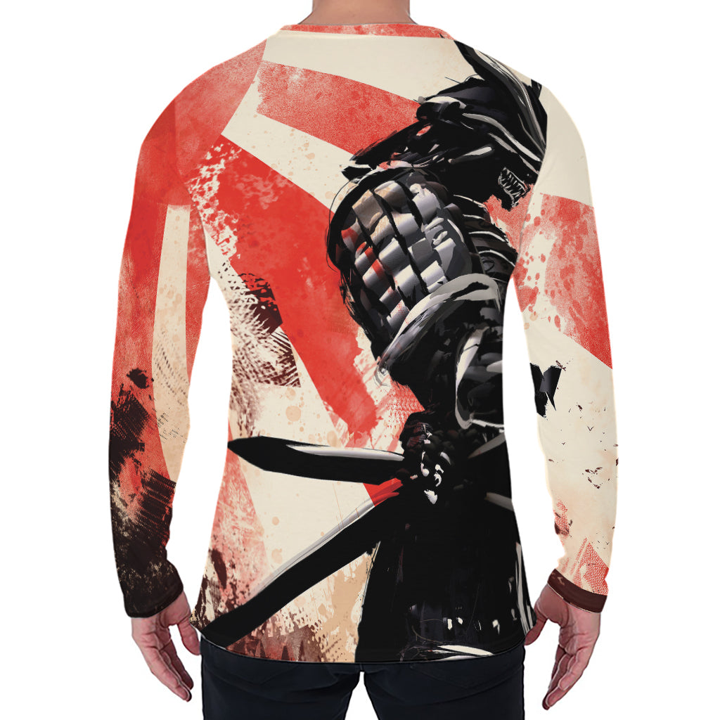 Red Rising Sun Samurai Print Men's Long Sleeve T-Shirt