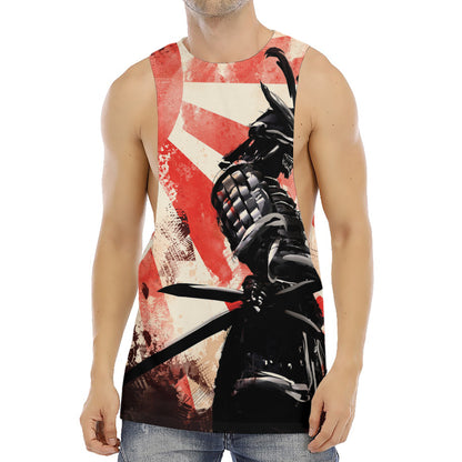 Red Rising Sun Samurai Print Men's Muscle Tank Top