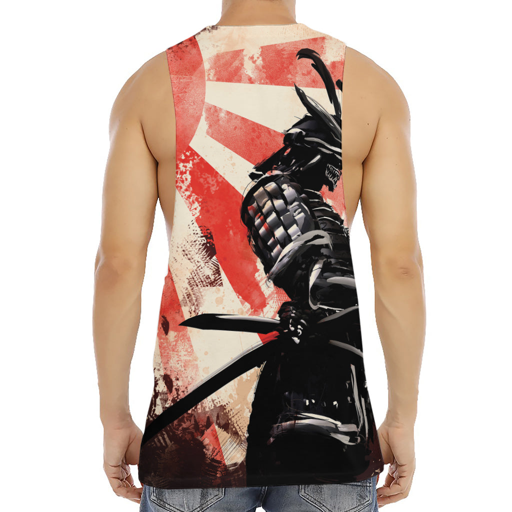 Red Rising Sun Samurai Print Men's Muscle Tank Top