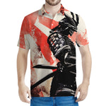 Red Rising Sun Samurai Print Men's Polo Shirt