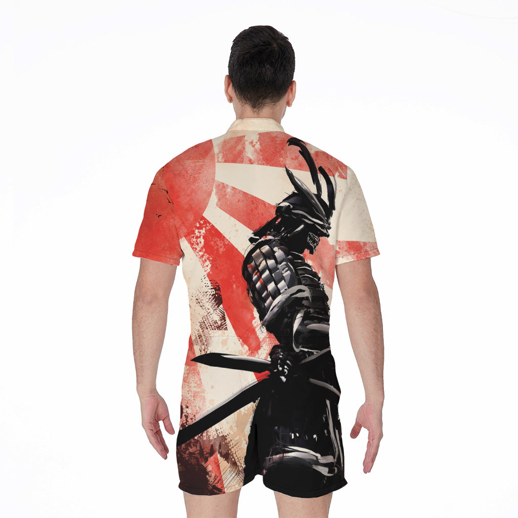 Red Rising Sun Samurai Print Men's Rompers