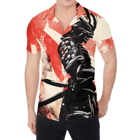 Red Rising Sun Samurai Print Men's Shirt