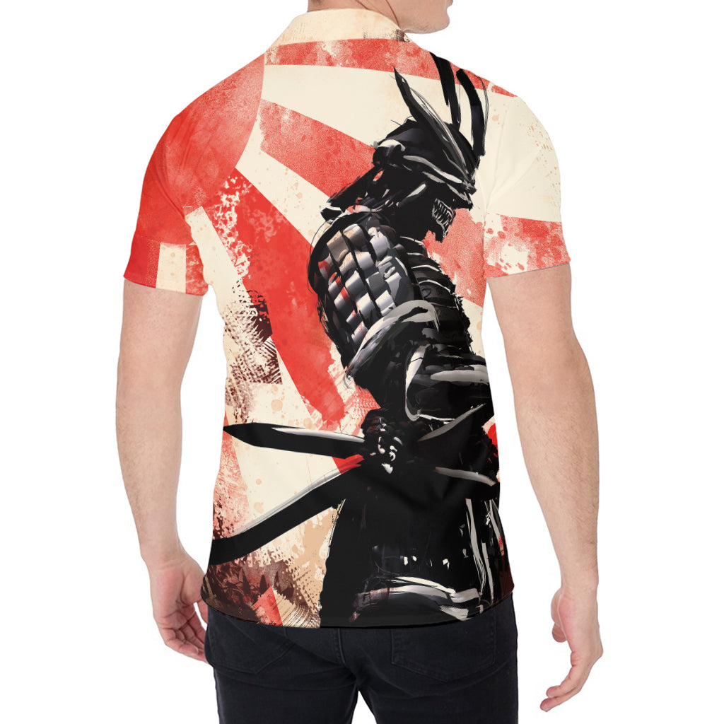 Red Rising Sun Samurai Print Men's Shirt