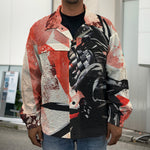 Red Rising Sun Samurai Print Men's Shirt Jacket