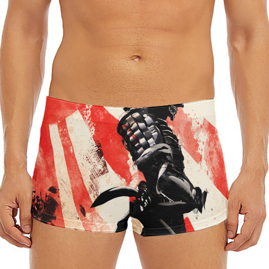 Red Rising Sun Samurai Print Men's Short Boxer Briefs