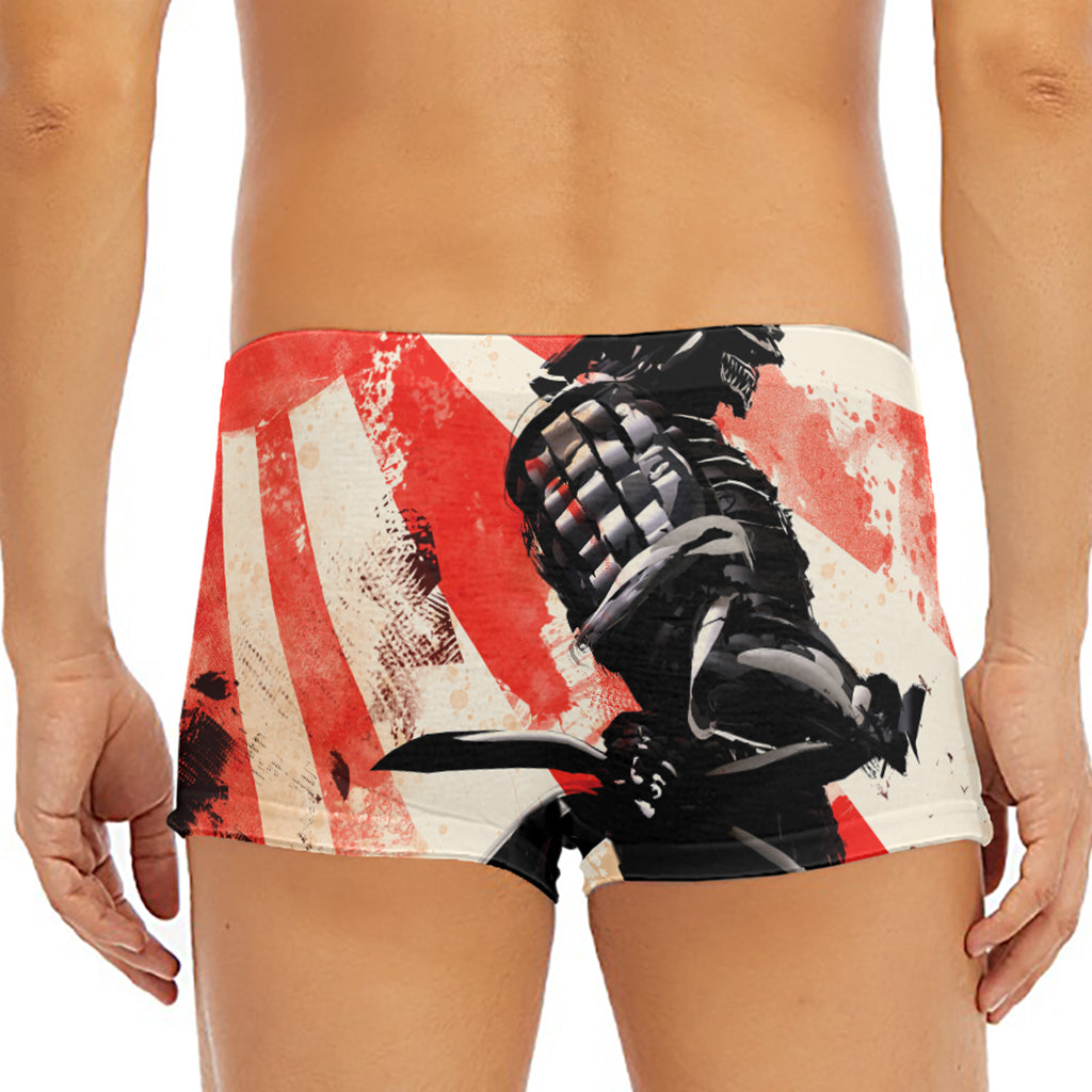 Red Rising Sun Samurai Print Men's Short Boxer Briefs