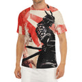 Red Rising Sun Samurai Print Men's Short Sleeve Rash Guard