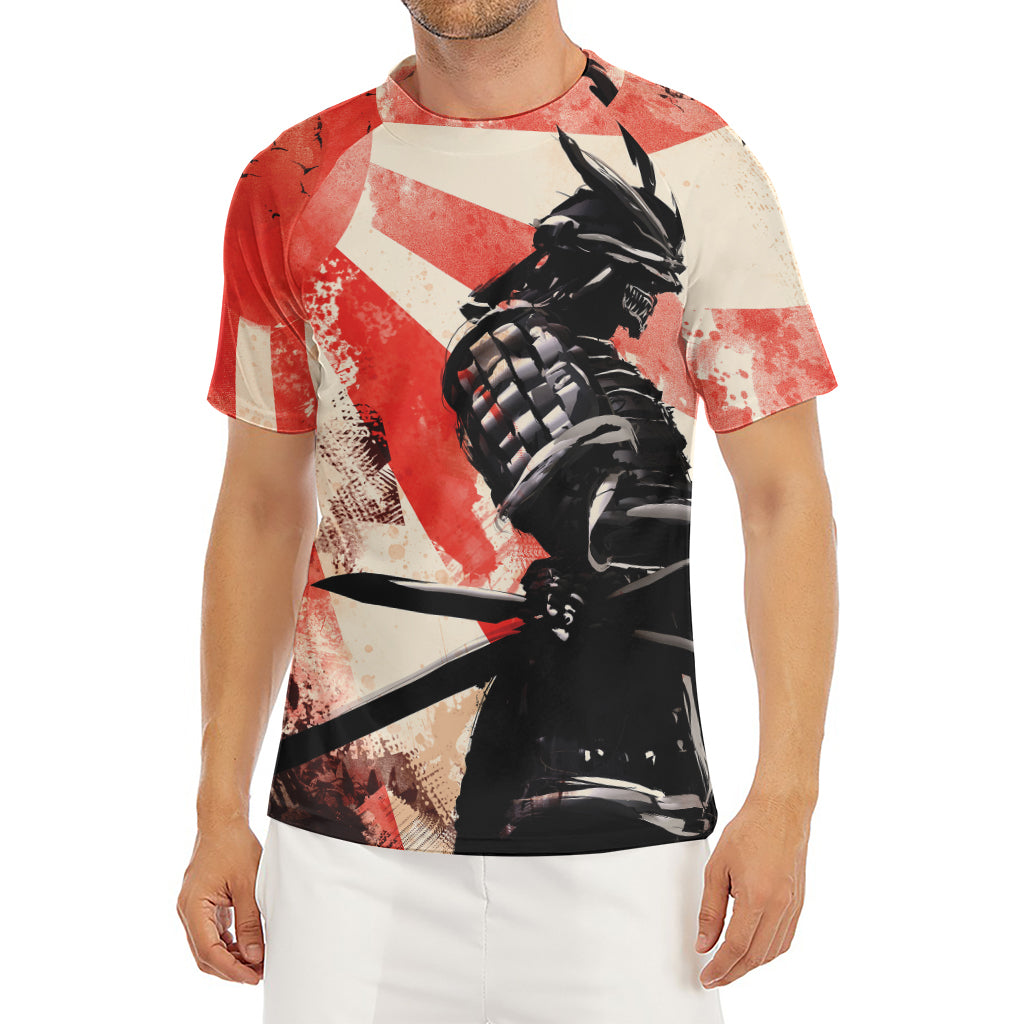 Red Rising Sun Samurai Print Men's Short Sleeve Rash Guard