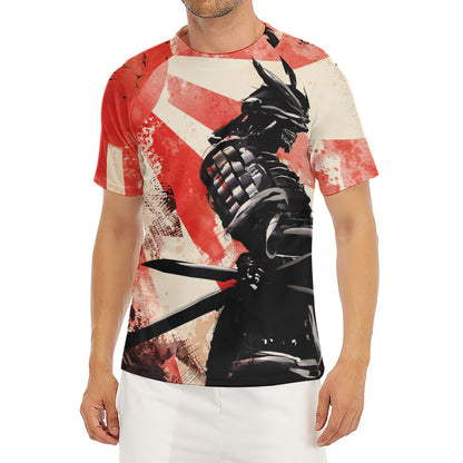 Red Rising Sun Samurai Print Men's Short Sleeve Rash Guard
