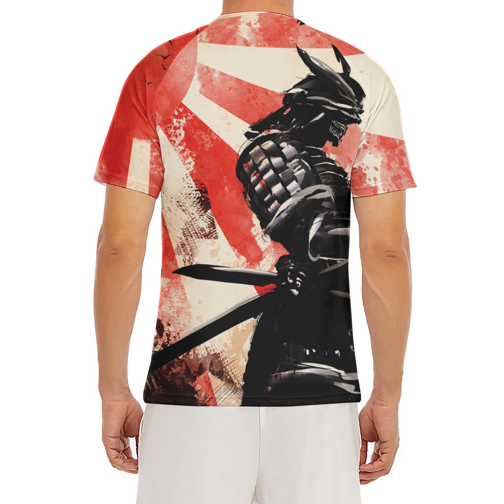 Red Rising Sun Samurai Print Men's Short Sleeve Rash Guard