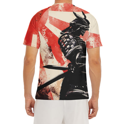 Red Rising Sun Samurai Print Men's Short Sleeve Rash Guard